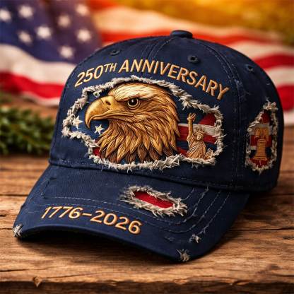U.S. 250th Anniversary Hat 1776–2026 | Vintage Distressed Denim Baseball Cap