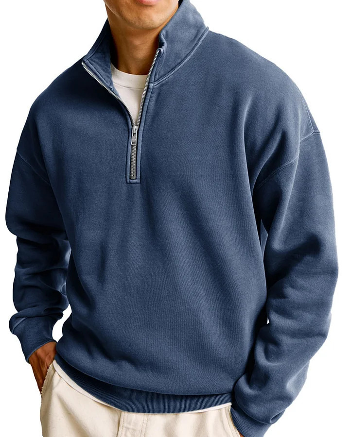 Men's Fashionable Casual Half-Zip Stand Collar Long-Sleeved Sweatshirt