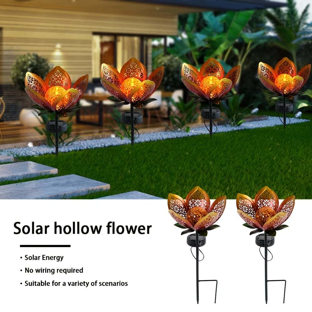 Solar Powered Metal Lotus Flower Garden Stake Lights
