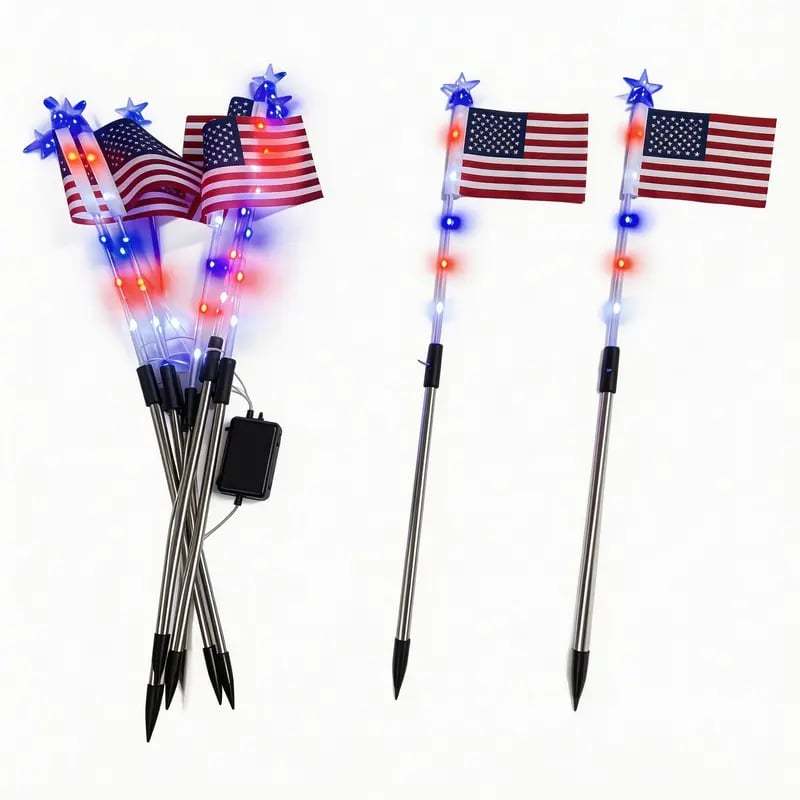 8-Piece Flag Light Set – 4th of July Decorations with 8 Lighting Modes – Perfect for Pathways, Gardens, and Yard Deco