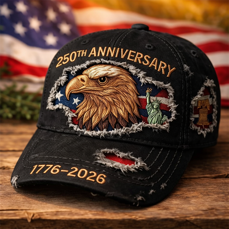U.S. 250th Anniversary Hat 1776–2026 | Vintage Distressed Denim Baseball Cap