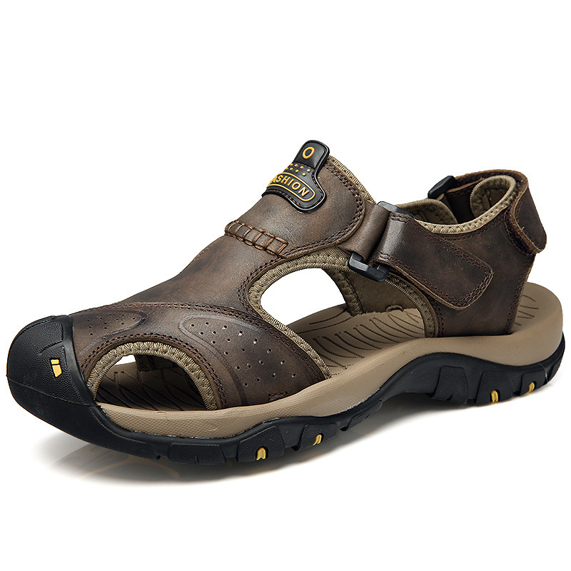🔥 Men’s Genuine Leather Outdoor Sandals – Comfortable, Durable, and Stylish