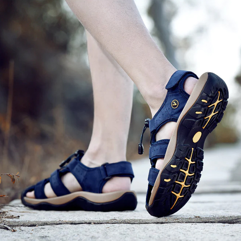 Men's Genuine Leather Pain Relief Sandals Lightweight Non-slip Hiking Sandals - Ergonomically Designed