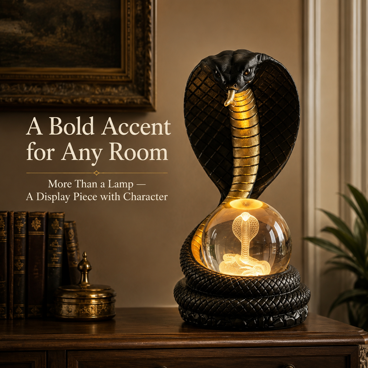King Cobra RGB Crystal Ball Lamp – Striking Snake Décor Light for Gaming Rooms, Desks & Man Caves