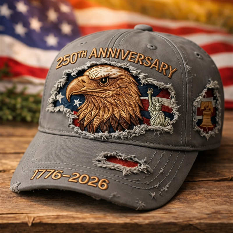 U.S. 250th Anniversary Hat 1776–2026 | Vintage Distressed Denim Baseball Cap