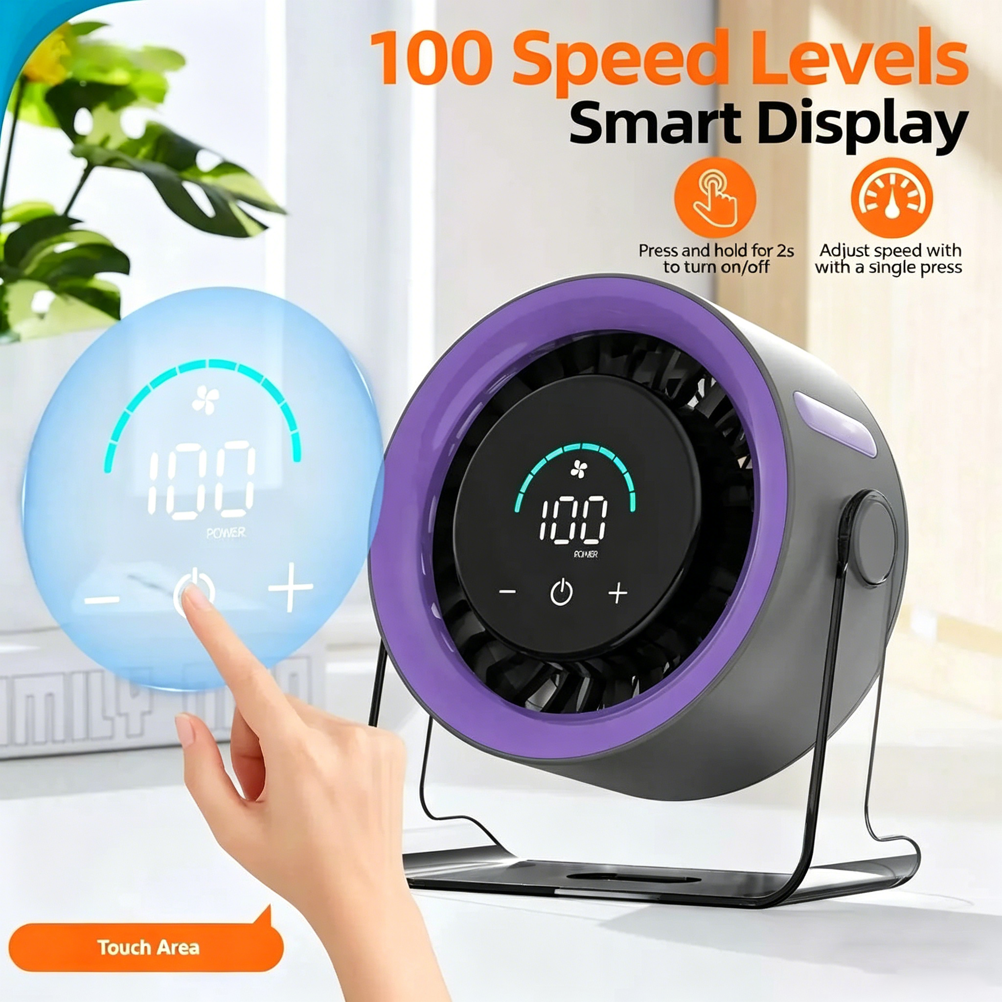 Portable Rechargeable Turbo Fan, Quiet Desktop Fan