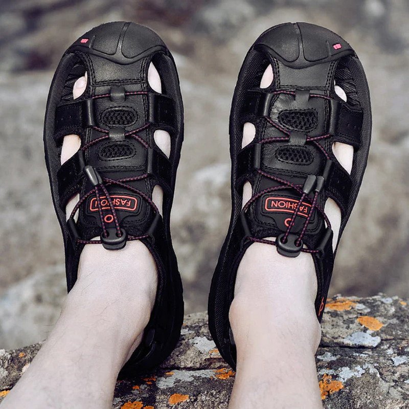 Men's Genuine Leather Pain Relief Sandals Lightweight Non-slip Hiking Sandals - Ergonomically Designed