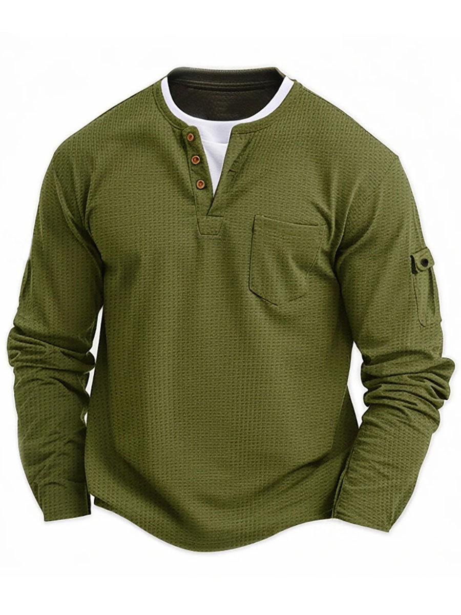 Men's V-neck Autumn and Winter Stitching Long-sleeved T-shirt