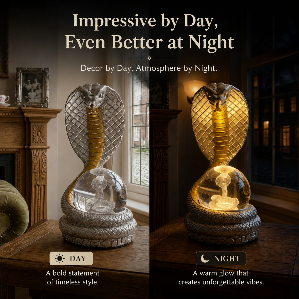 King Cobra RGB Crystal Ball Lamp – Striking Snake Décor Light for Gaming Rooms, Desks & Man Caves