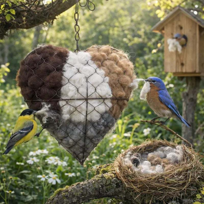 🕊️ Handmade Alpaca Fiber Bird Nesting Heart