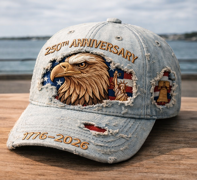 U.S. 250th Anniversary Hat 1776–2026 | Vintage Distressed Denim Baseball Cap