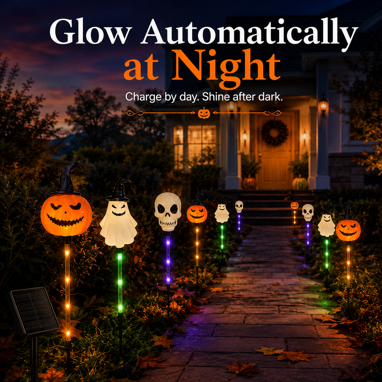 Waterproof Halloween pathway stake lights in rain