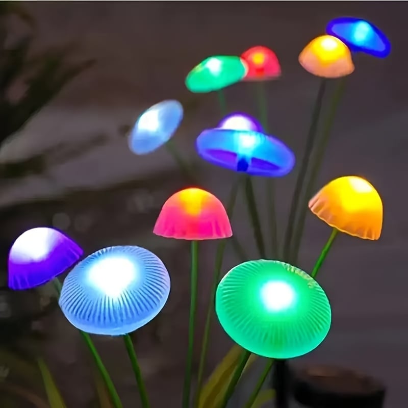 Solar Powered Multicolor Mushroom / Jellyfish Garden Stake Lights (2 Pack)