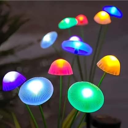 Solar Powered Multicolor Mushroom / Jellyfish Garden Stake Lights (2 Pack)