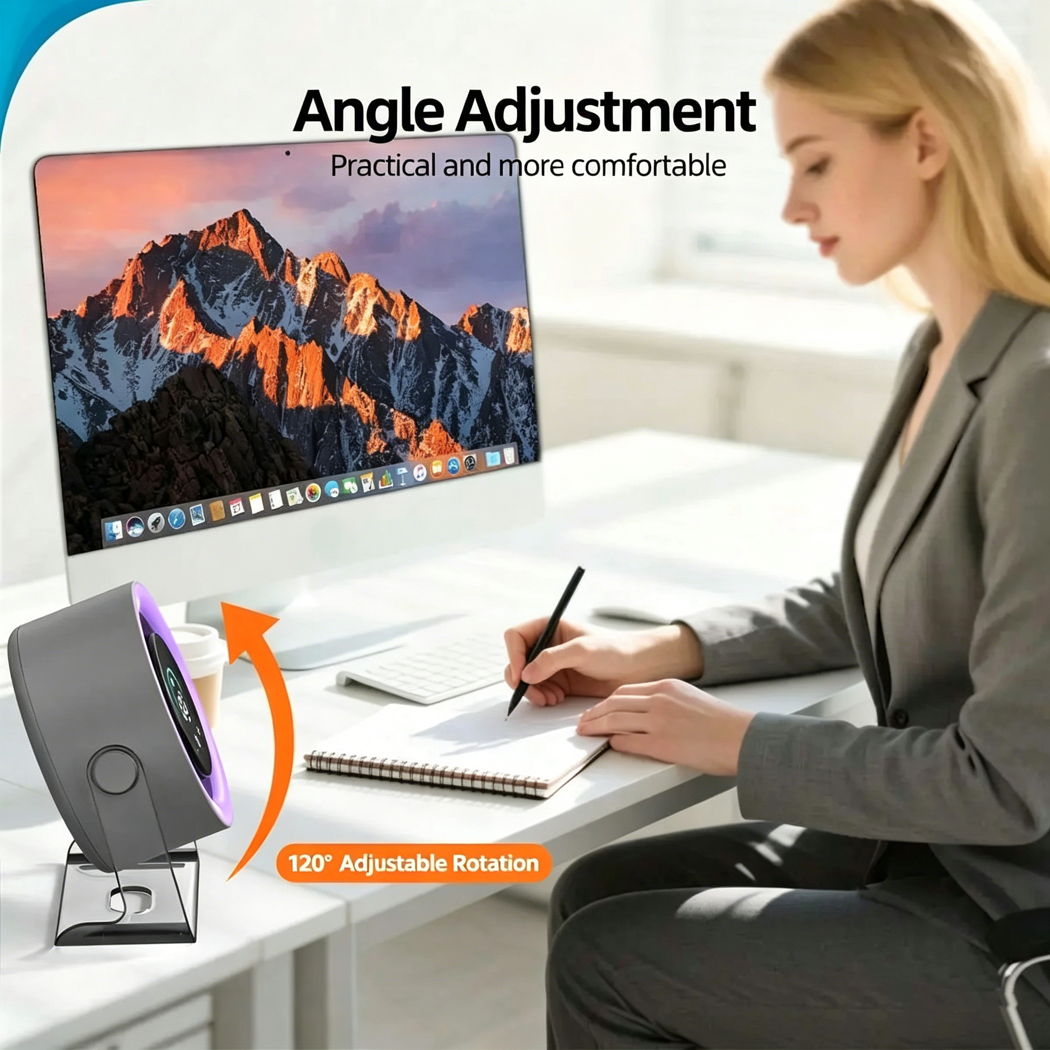 Portable Rechargeable Turbo Fan, Quiet Desktop Fan