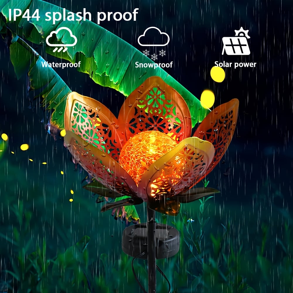 Solar Powered Metal Lotus Flower Garden Stake Lights