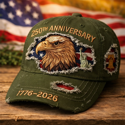U.S. 250th Anniversary Hat 1776–2026 | Vintage Distressed Denim Baseball Cap