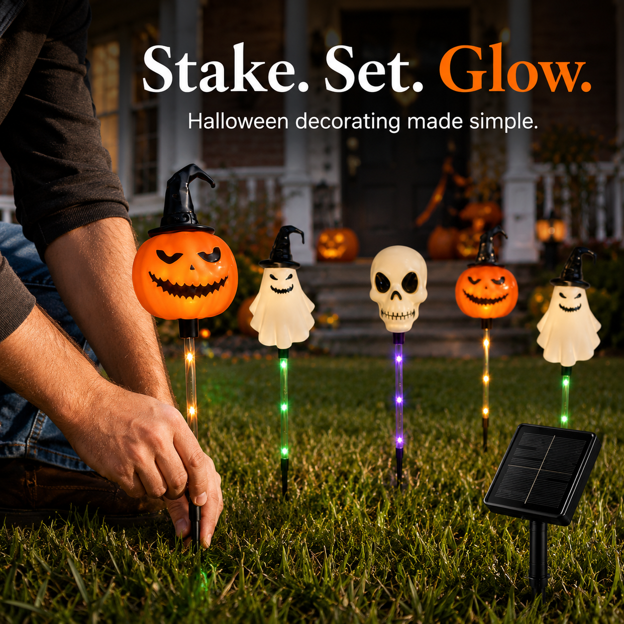 Full solar Halloween pathway light set package layout