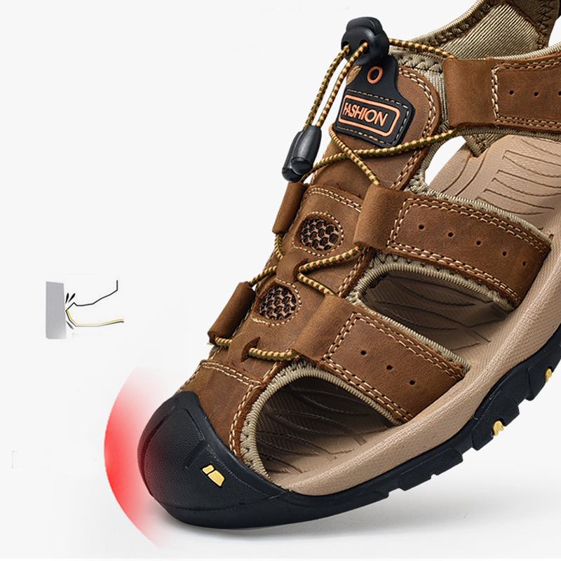 Men's Genuine Leather Pain Relief Sandals Lightweight Non-slip Hiking Sandals - Ergonomically Designed