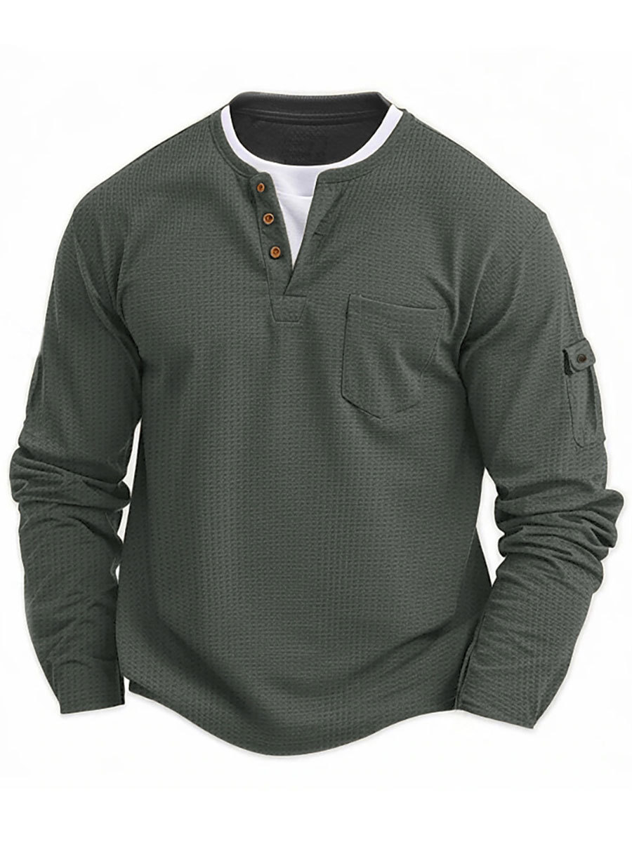 Men's V-neck Autumn and Winter Stitching Long-sleeved T-shirt