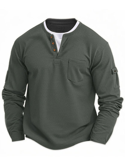 Men's V-neck Autumn and Winter Stitching Long-sleeved T-shirt