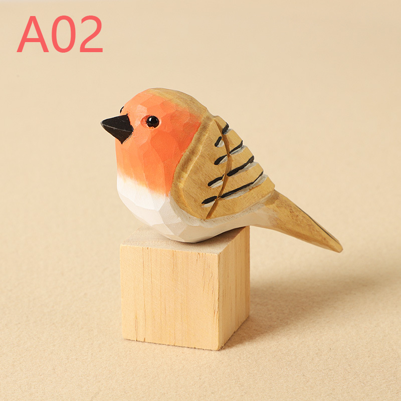 Hand-Carved Wooden Bird Figurines – Eco-Friendly Decorative Ornaments for Home & Garden | Perfect Gift for Bird Lovers