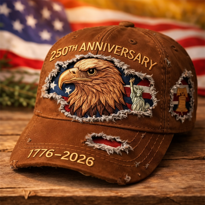 U.S. 250th Anniversary Hat 1776–2026 | Vintage Distressed Denim Baseball Cap