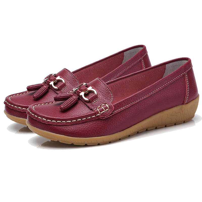 🔥Hot Sale🔥 Round-Toe Calfskin Flats, Breathable Orthopedic Slip-On Walking Shoes