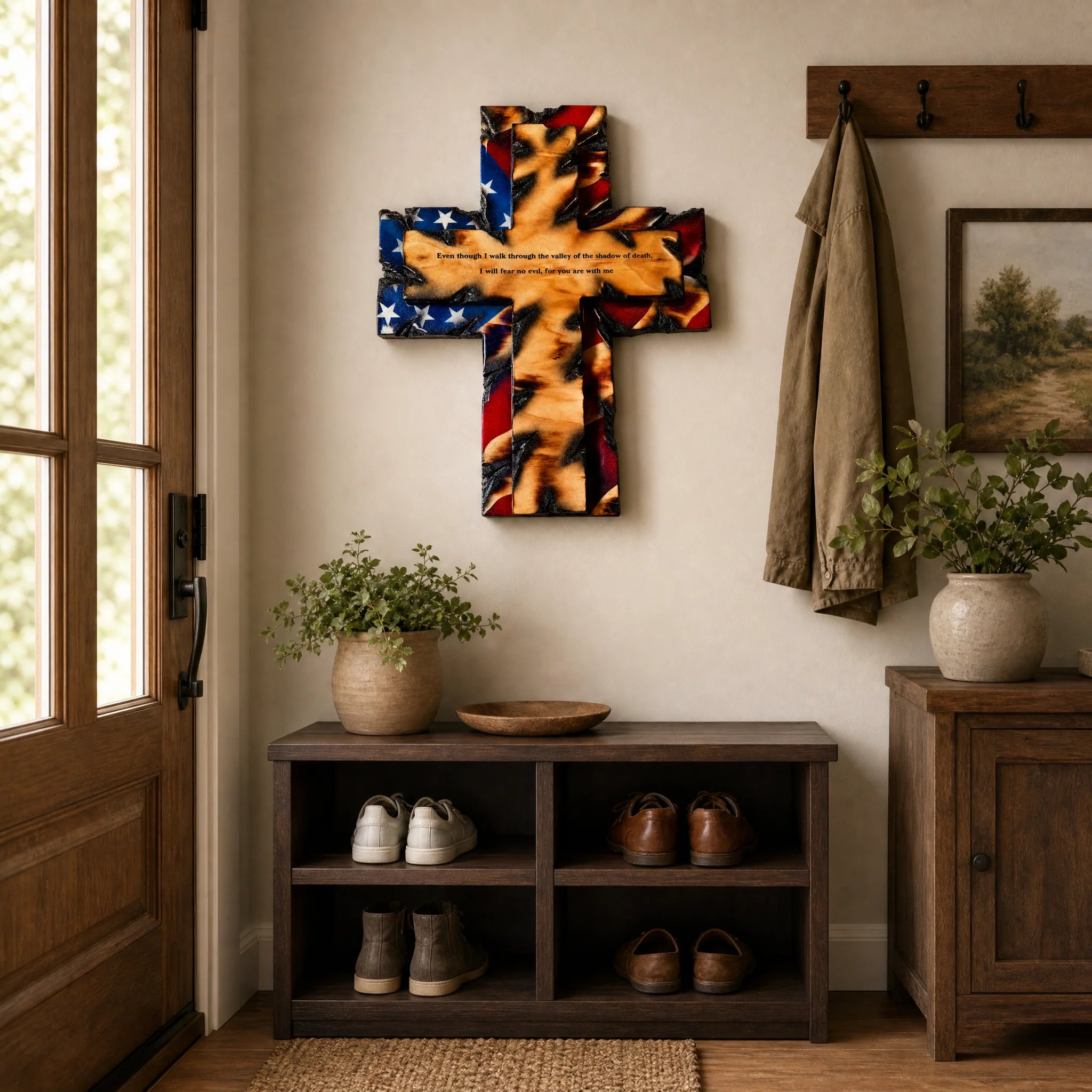 🎁🎉Only $42.99 This Week🌟🎉Patriotic American Flag Wooden Cross Wall Decor