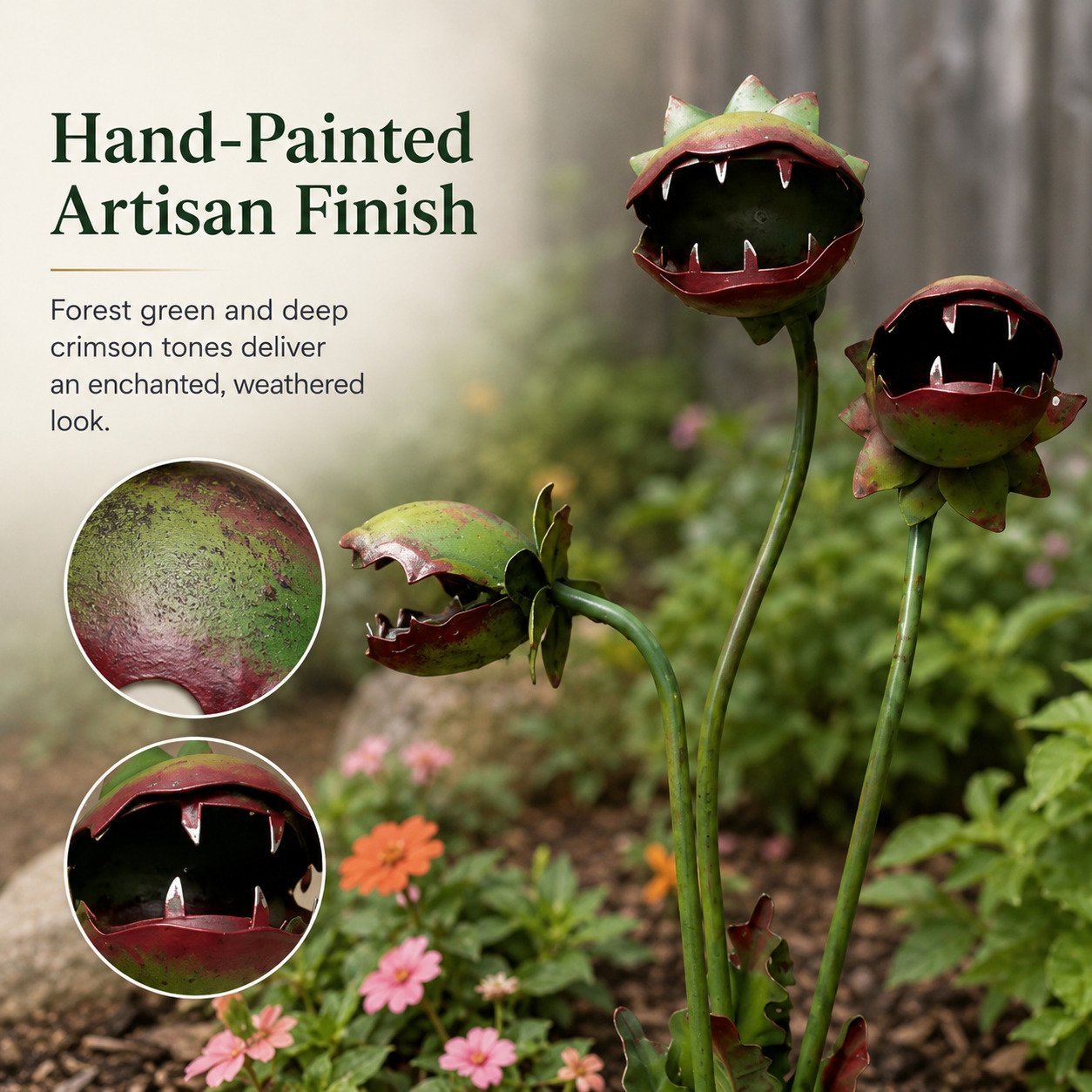 Carnivorous Plant Garden Stake Whimsical Metal Flower Yard Art Gothic Garden Decor