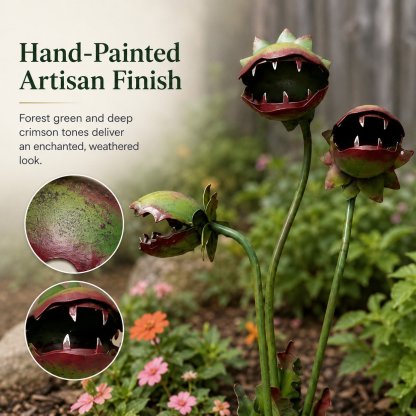 Carnivorous Plant Garden Stake Whimsical Metal Flower Yard Art Gothic Garden Decor