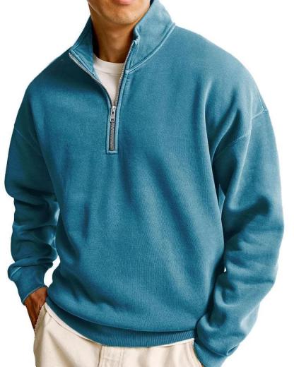 Men's Fashionable Casual Half-Zip Stand Collar Long-Sleeved Sweatshirt