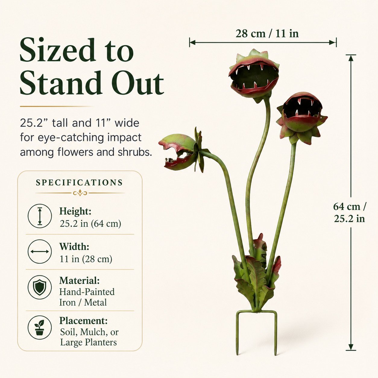 Carnivorous Plant Garden Stake Whimsical Metal Flower Yard Art Gothic Garden Decor