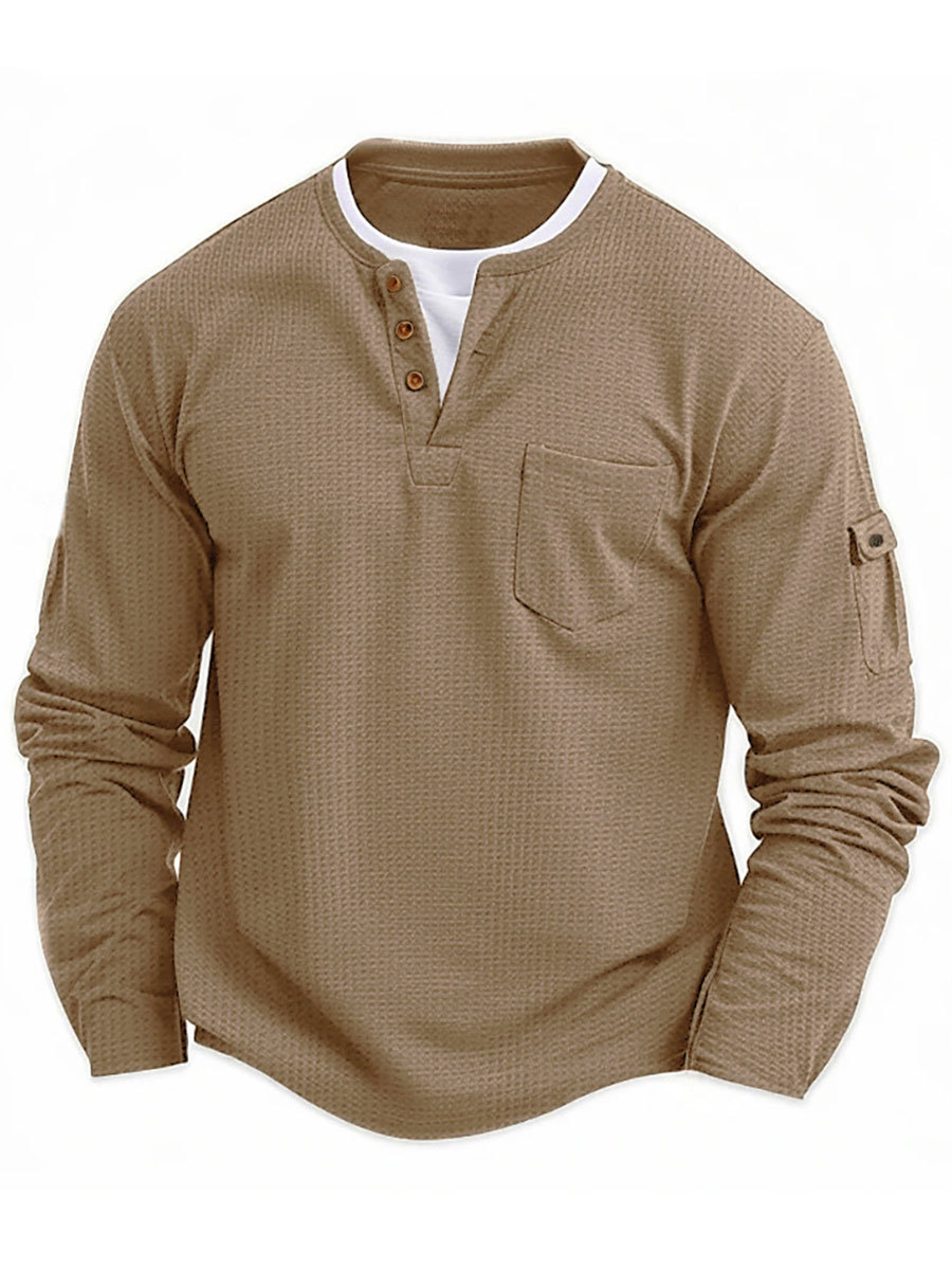 Men's V-neck Autumn and Winter Stitching Long-sleeved T-shirt