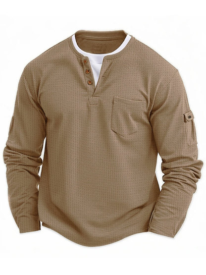 Men's V-neck Autumn and Winter Stitching Long-sleeved T-shirt