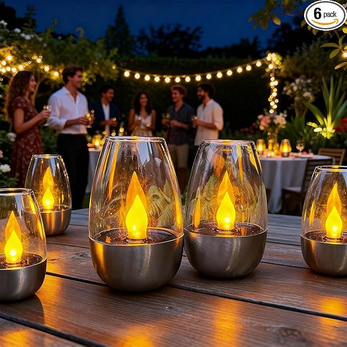 6 Pack Solar Power Tea Lights Outdoor Flameless Flicker with Dusk to Dawn Sensor