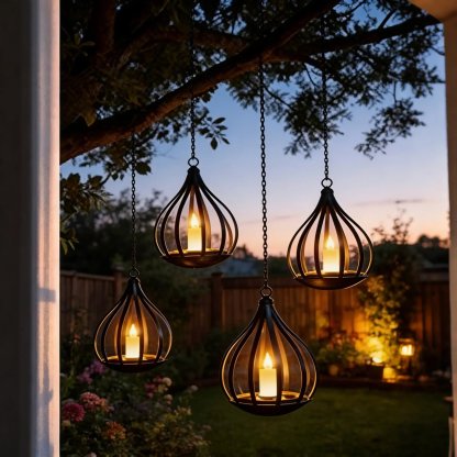 Metal Solar Water Drop Shape Candle Lantern