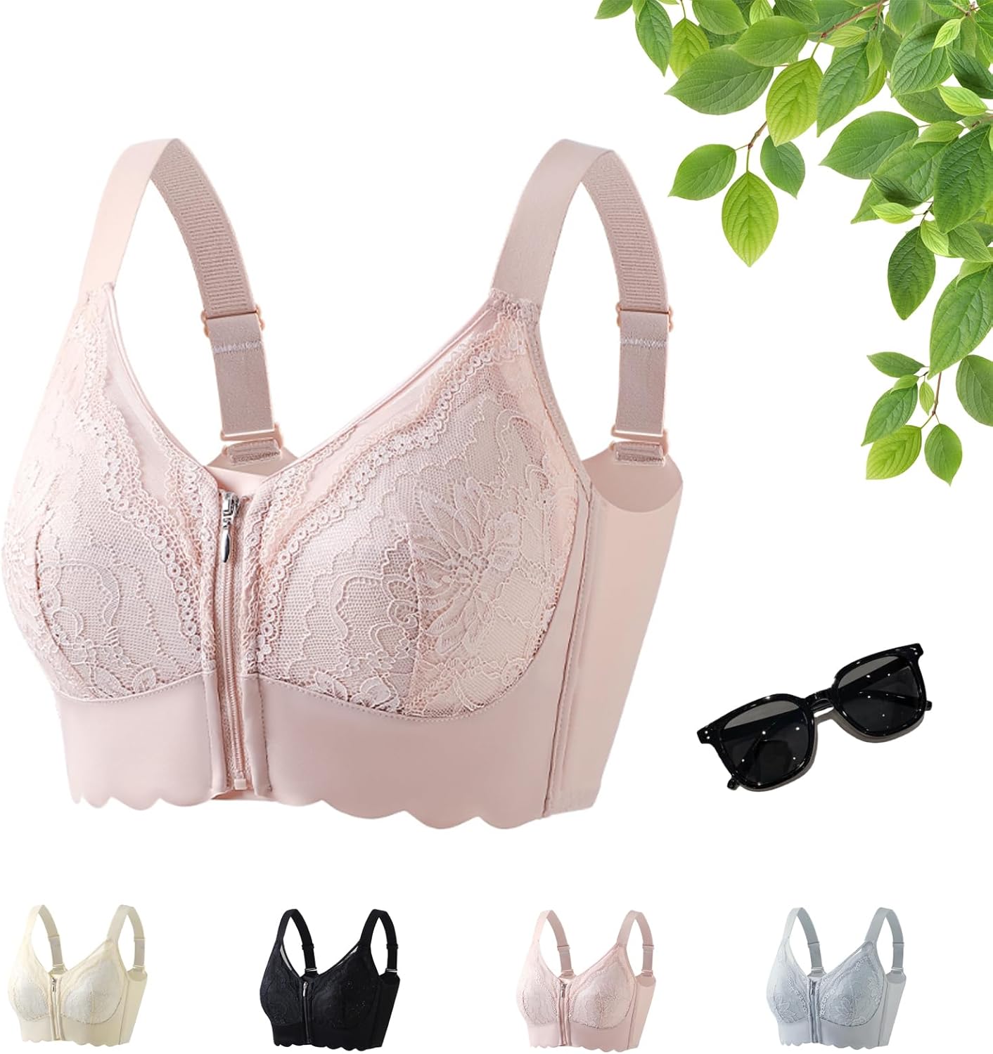 Front-Closure Lace Bra with Adjustable Support & Molded Cups