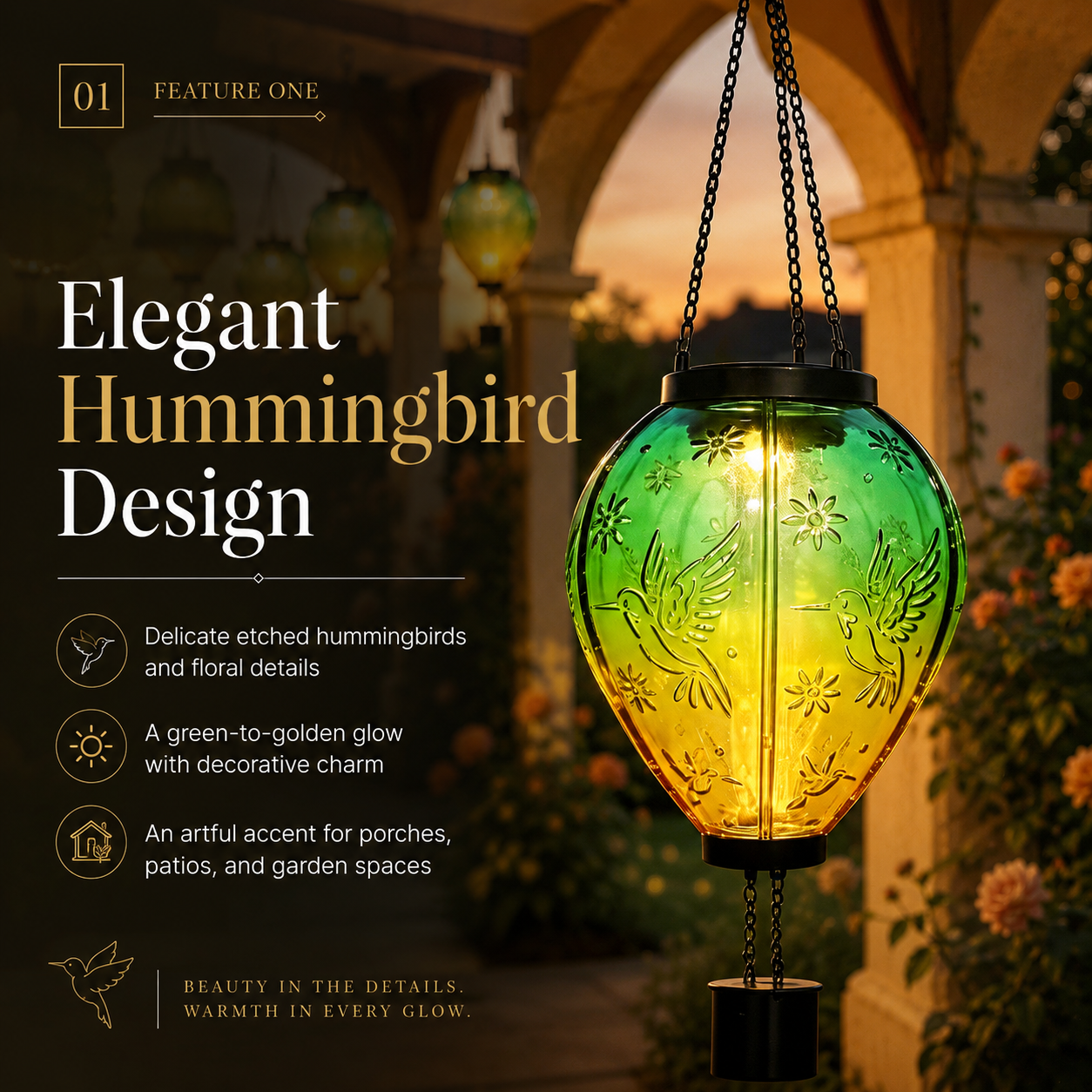 Hummingbird Glow Solar Hanging Lantern