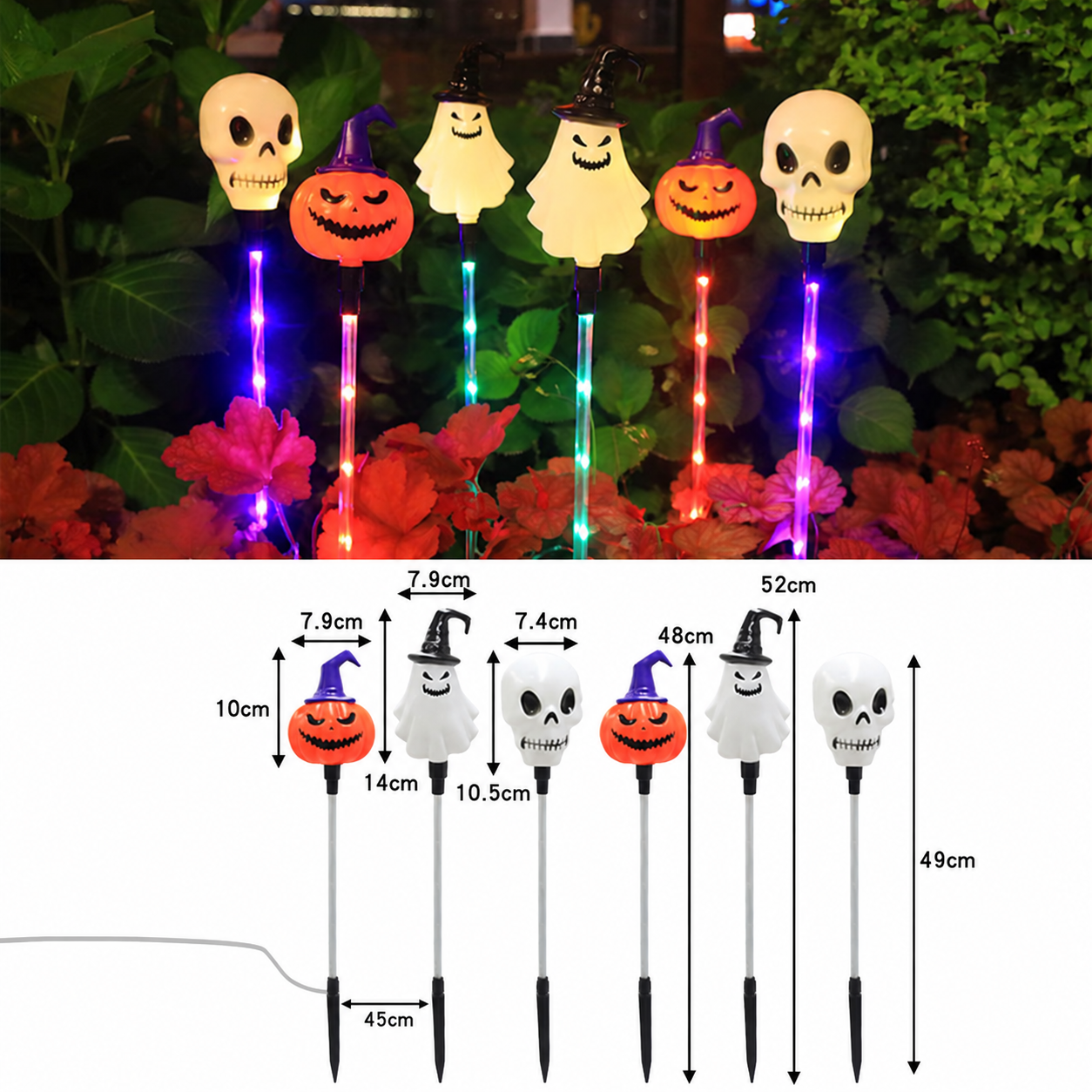 🎃 Solar Halloween Pathway Stake Lights with Pumpkins, Ghosts & Skulls 👻