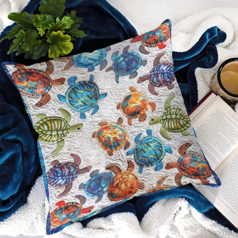 Colorful Sea Turtle Pattern Quilted Pillow