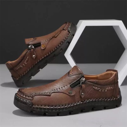 ⏰Last Day! 50% OFF 🔥Cozysofts®Men's Handmade Cowhide Arch Support Zipper Loafers