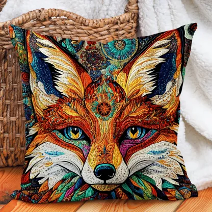 Intricate Mandala Fox Quilted Pillow