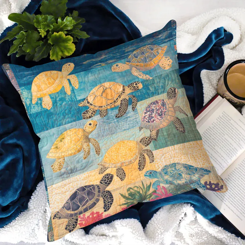 Tropical Sea Turtle Quilted Pillow