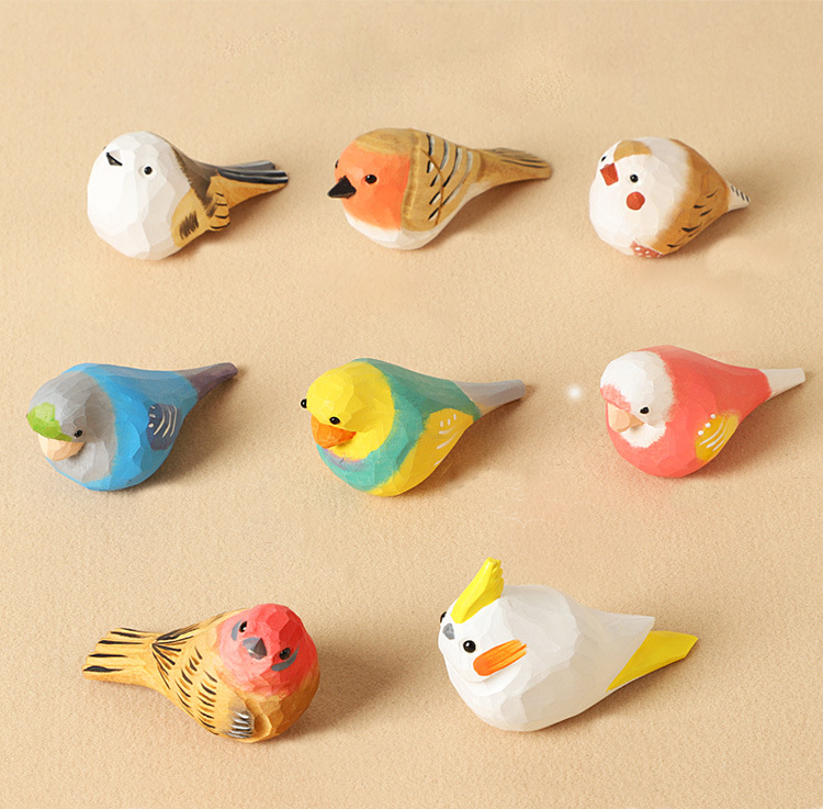 Hand-Carved Wooden Bird Figurines – Eco-Friendly Decorative Ornaments for Home & Garden | Perfect Gift for Bird Lovers