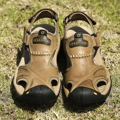 🔥 Men’s Genuine Leather Outdoor Sandals – Comfortable, Durable, and Stylish