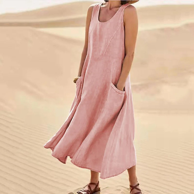 Loose Summer Tank Dress with Pockets – Soft Cotton Blend👗
