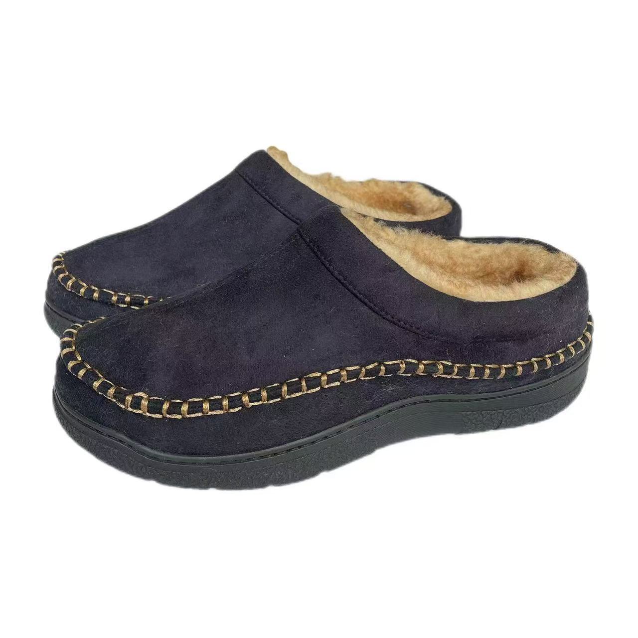 Men's Daily Non-Slip Warm Wide-Toe Plush Slippers