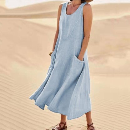 Loose Summer Tank Dress with Pockets – Soft Cotton Blend👗
