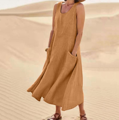 Loose Summer Tank Dress with Pockets – Soft Cotton Blend👗